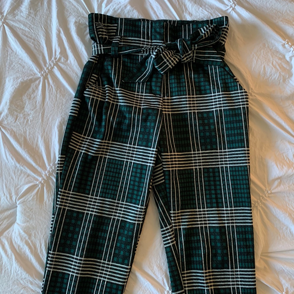 New York & Company Green Checkered High Waist Pants Size 2